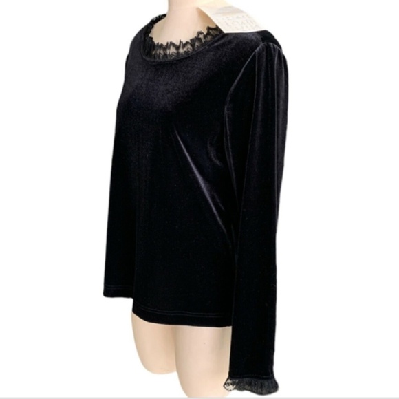 NWT Victor Costa Occasion Black Velvet Blouse Lace Collar & Cuffs Sz L #247A - Picture 2 of 6